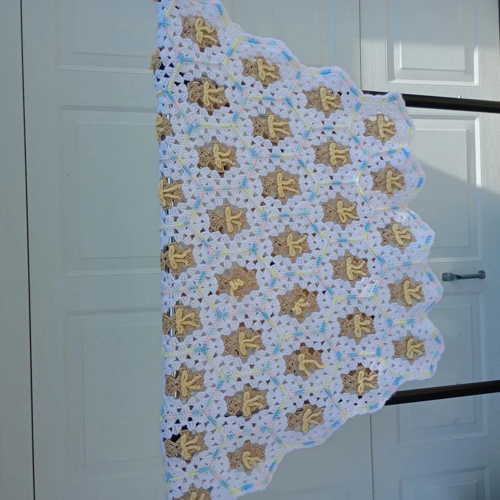 Handmade Crochet Blanket with Teddy Bear Pattern